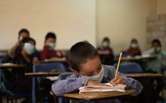 Un niño toma clases en una escuela de Chiapas (México), en diciembre de 2021. ISABEL MATEOS HINOJOSA (CUARTOSCURO)