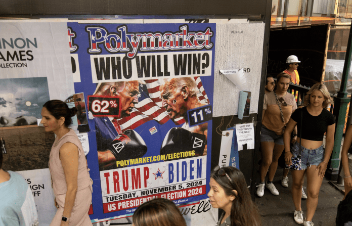 Polymarket advertisements in New York City.Photographer: Charles Guerin/Abaca/Sipa/AP Photo